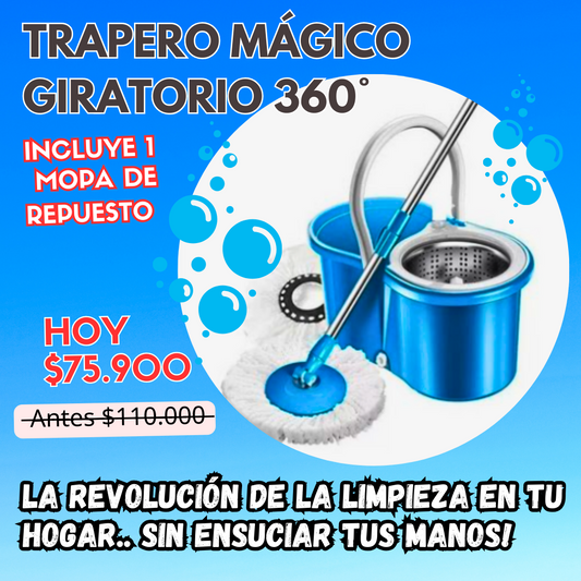 Trapero Giratorio Mágico 360° + Mopa de repuesto + envío GRATIS